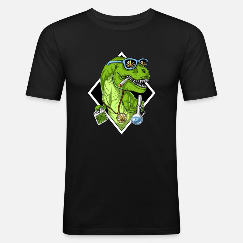 T Rex Dinosaurier Unkraut - Männer Slim Fit T-Shirt - Schwarz