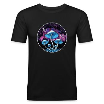 Magic Mushroom Fantasy Trip - Männer Slim Fit T-Shirt - Schwarz - Vorne - Nik (191cm)