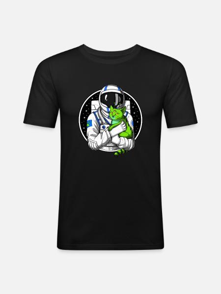 Astronaut Alien Cat - Männer Slim Fit T-Shirt - Schwarz