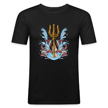 Poseidon Trident - Männer Slim Fit T-Shirt - Schwarz - Vorne - Nik (191cm)