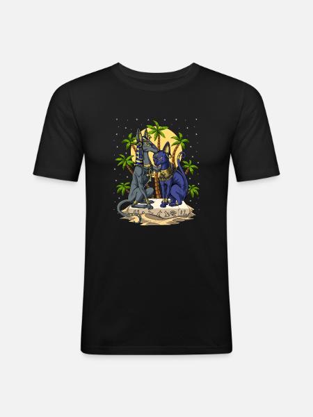 Egyptiska gudar Anubis Bastet - Slim Fit T-shirt herr - svart