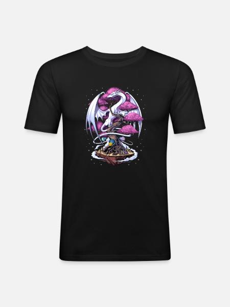 Japanese Dragon Cherry Blossom - Men's Slim Fit T-Shirt - black