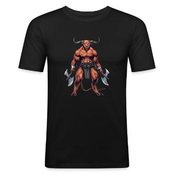Griechische Mythologie Gottheit Minotaurus - Männer Slim Fit T-Shirt - Schwarz - Vorne - Nik (191cm)