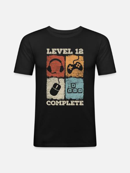 12th Birthday Level Complete Gaming - Men's Slim Fit T-Shirt - black