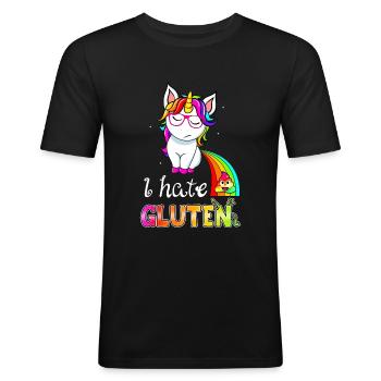 Gluten Unverträglichkeit Zöliakie Einhorn - Männer Slim Fit T-Shirt - Schwarz - Vorne - Nik (191cm)