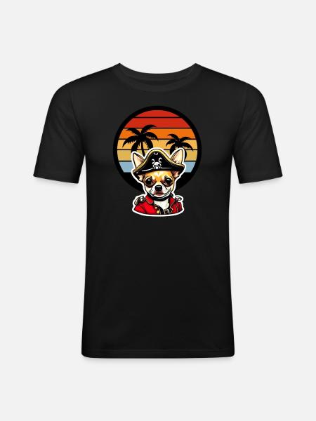 Chihuahua Pirate in Caribbean Sunset Palm Trees - Men's Slim Fit T-Shirt - black