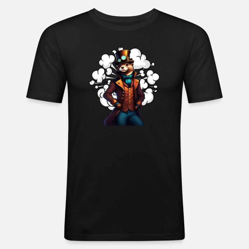 Erfindergeist Otter Steampunk Technikotter - Männer Slim Fit T-Shirt - Schwarz