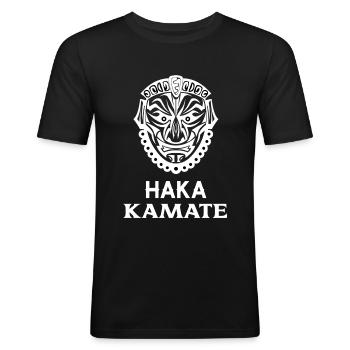 Motif tribal nouvelle-zélande Haka kamate cadeau - T-shirt près du corps Homme - noir - Devant - Nik (191cm)