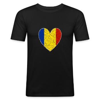 Conception d’Art Coeur Roumanie - T-shirt près du corps Homme - noir - Devant - Nik (191cm)