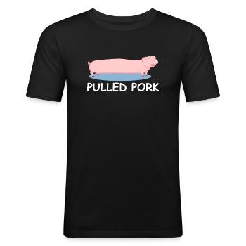 Pulled Pork | Schwein, Grill, Party, Fleisch - Männer Slim Fit T-Shirt - Schwarz - Vorne - Nik (191cm)