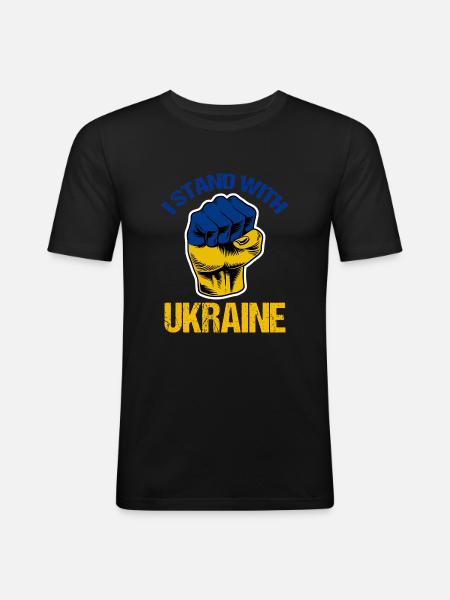 Stoję z ukrainą Flaga ukraińska - Obcisła koszulka męska - czarny