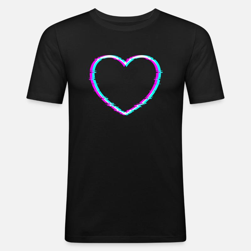 Herz | Mit coolem digitalem Verzerrungseffekt - Männer Slim Fit T-Shirt - Schwarz