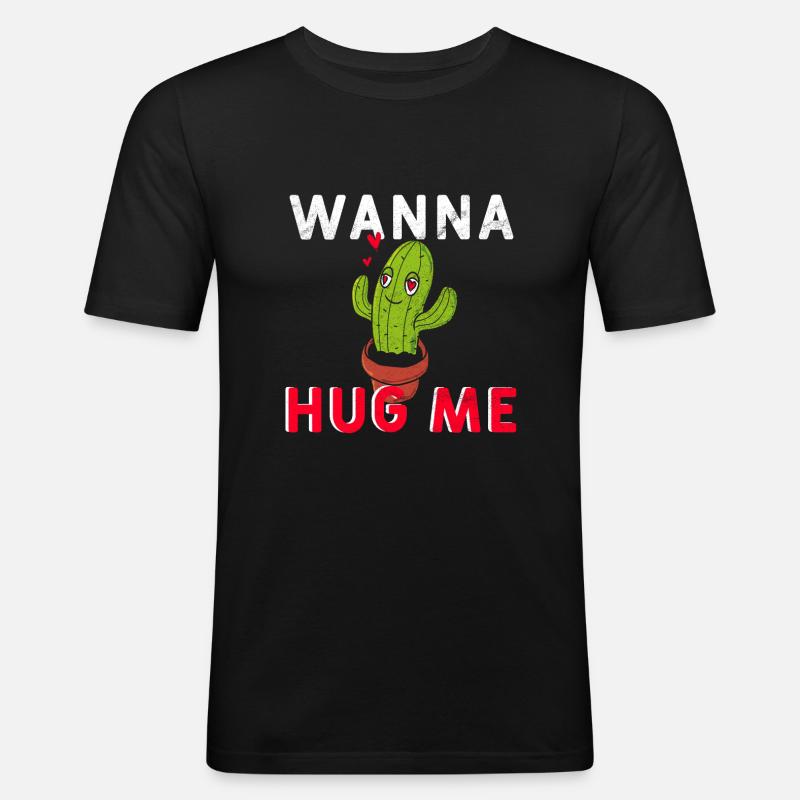 Cactus wanna hug me - Men's Slim Fit T-Shirt - black