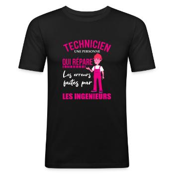 Technicien shirt • Maintenance • Cadeau - T-shirt près du corps Homme - noir - Devant - Nik (191cm)