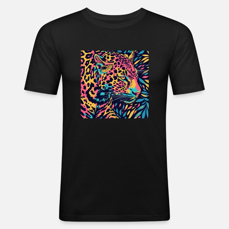 Leopard Pop Farben - Männer Slim Fit T-Shirt - Schwarz