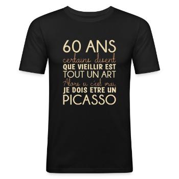 60 ans anniversaire - T-shirt près du corps Homme - noir - Devant - Nik (191cm)