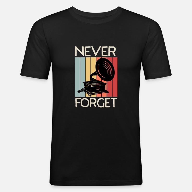 NEVER FORGET/ VINYL DESIGN - Männer Slim Fit T-Shirt - Schwarz