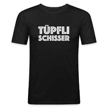 Tüpfli schisser | pingelig, Schweiz, Dialekt - Männer Slim Fit T-Shirt - Schwarz - Vorne - Nik (191cm)