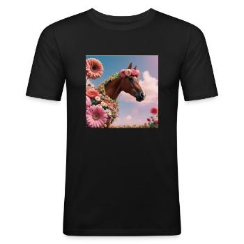 Pferdemädchen : Pferd mit Blumen - Männer Slim Fit T-Shirt - Schwarz - Vorne - Nik (191cm)