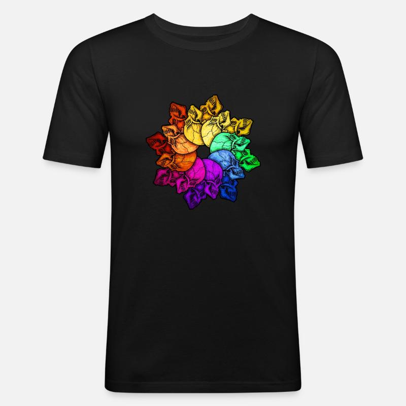 Regenbogen Schädel - Männer Slim Fit T-Shirt - Schwarz