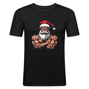Père Noël Muscles Musculation - T-shirt près du corps Homme - noir - Devant - Nik (191cm)