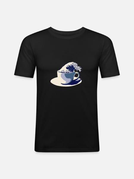 Coffee Wave - Männer Slim Fit T-Shirt - Schwarz