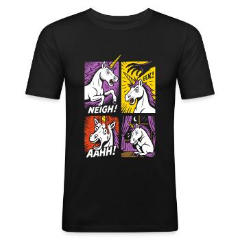 Horreur Licorne Bande dessinée - T-shirt près du corps Homme - noir - Devant - Nik (191cm)