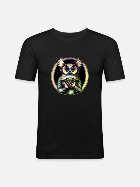 Eule - Männer Slim Fit T-Shirt - Schwarz