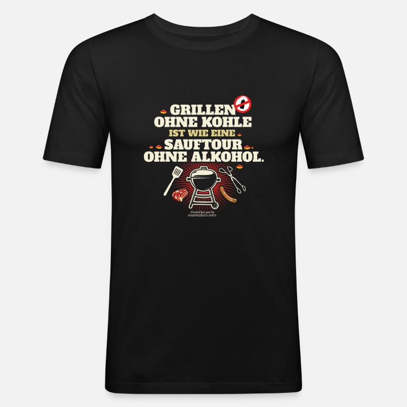 Grillen ohne Kohle Button - Männer Slim Fit T-Shirt - Schwarz