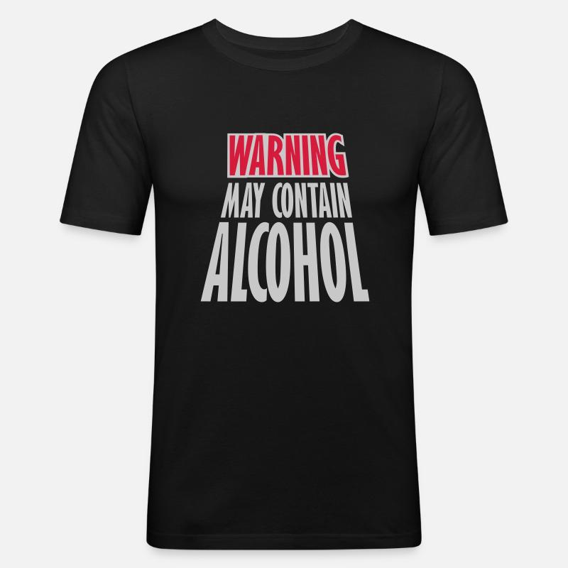 Warning May Contain Alcohol - Männer Slim Fit T-Shirt - Schwarz