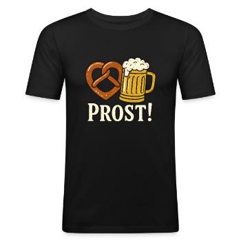Prost Bier und Brezel Saufen Trinken - Männer Slim Fit T-Shirt - Schwarz - Vorne - Nik (191cm)