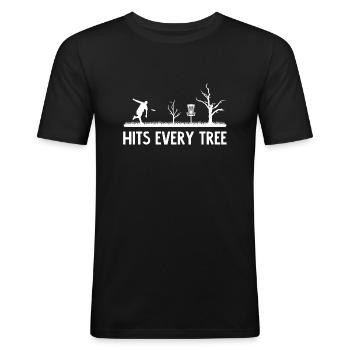 Discgolfer Hits every Tree Discgolf Disc Golf - Männer Slim Fit T-Shirt - Schwarz - Vorne - Nik (191cm)