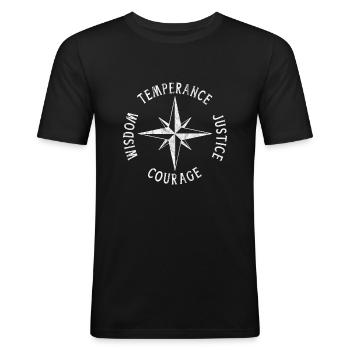TEMPERANCE JUSTICE COURAGE WISDOM Stoic Virtue - Men's Slim Fit T-Shirt - black - Front - Nik (191cm)