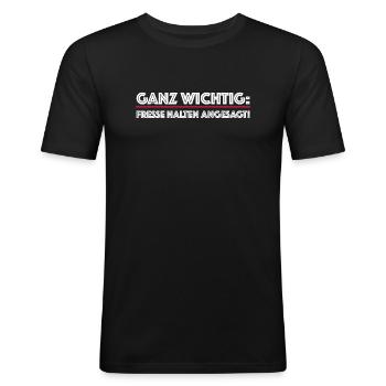 Ganz wichtig Fresse halten angesagt | Comedy - Männer Slim Fit T-Shirt - Schwarz - Vorne - Nik (191cm)