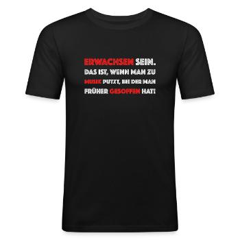 Erwachsen | Bier, saufen, Musik - Männer Slim Fit T-Shirt - Schwarz - Vorne - Nik (191cm)