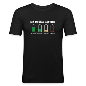 Ma batterie sociale | drôles de dictons, famille - T-shirt près du corps Homme - noir - Devant - Nik (191cm)