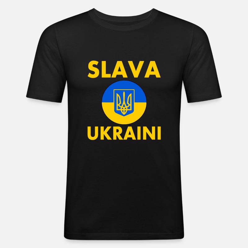 Slava ukraini - Männer Slim Fit T-Shirt - Schwarz