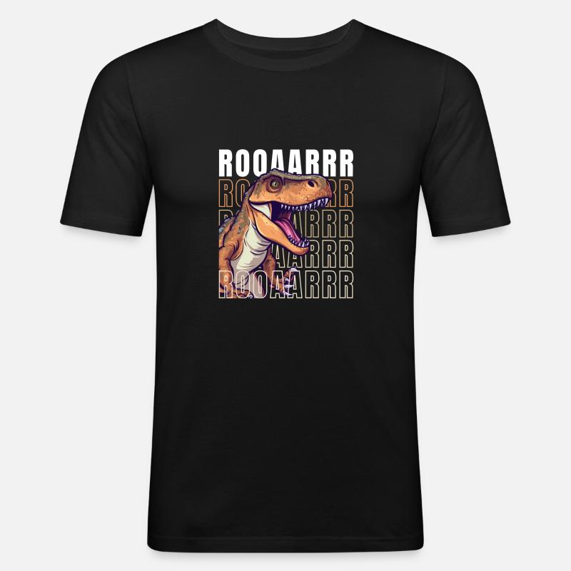 roaring T-Rex - Männer Slim Fit T-Shirt - Schwarz
