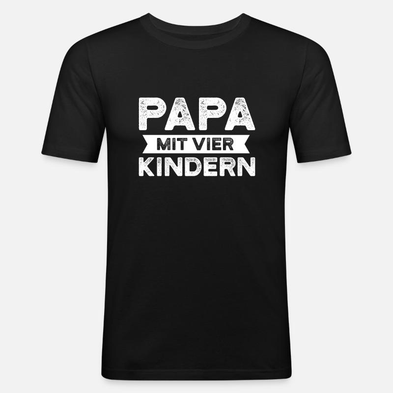 Papa 4 Kinder Vater Geschenk - Männer Slim Fit T-Shirt - Schwarz