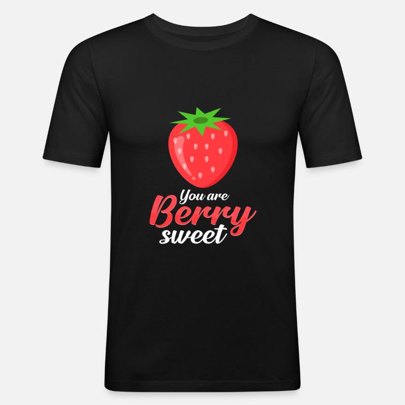 Erdbeere - Männer Slim Fit T-Shirt - Schwarz