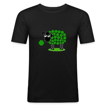 Schaf mit Kleeblatt - Kleeblätter Wolle Geschenk - Männer Slim Fit T-Shirt - Schwarz - Vorne - Nik (191cm)