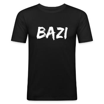 BAZI bayrischer Ausdruck - Männer Slim Fit T-Shirt - Schwarz - Vorne - Nik (191cm)