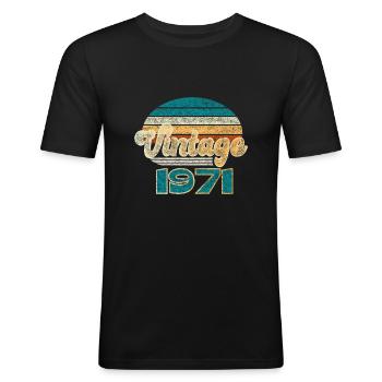 Birthday Vintage 1971 - Männer Slim Fit T-Shirt - Schwarz - Vorne - Nik (191cm)