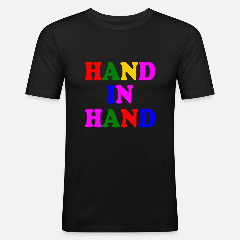 Hand in hand - Männer Slim Fit T-Shirt - Schwarz