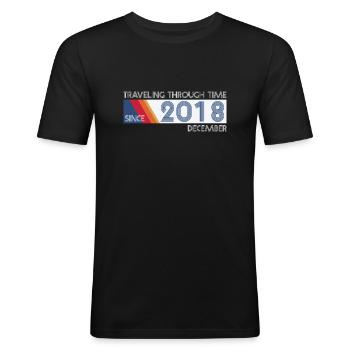 Funny Time Travel Birthday Design December 2018 - Men's Slim Fit T-Shirt - black - Front - Nik (191cm)