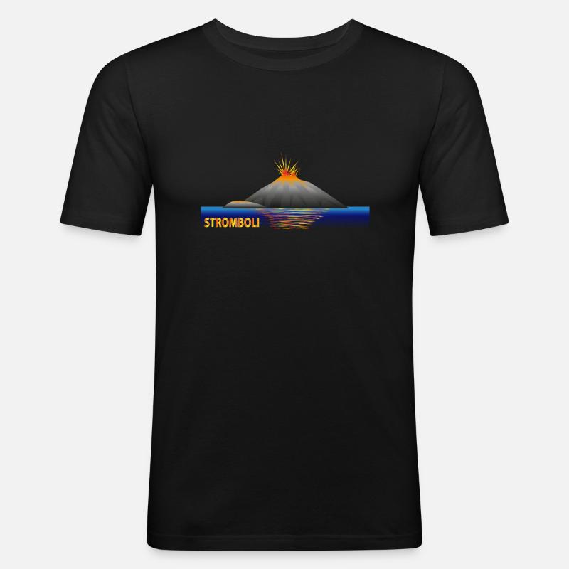 Stromboli Vulkan immer aktiv - Männer Slim Fit T-Shirt - Schwarz