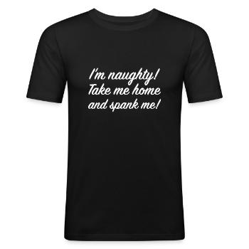 Ich bin nackt | lustige Sprüche, Sex, Sarkasmus - Männer Slim Fit T-Shirt - Schwarz - Vorne - Nik (191cm)