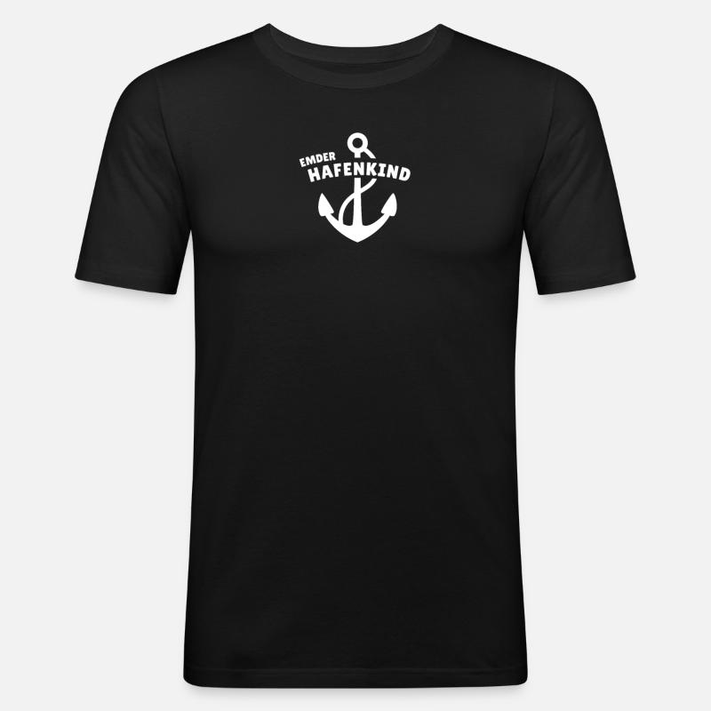 Emder Hafenkind - Männer Slim Fit T-Shirt - Schwarz