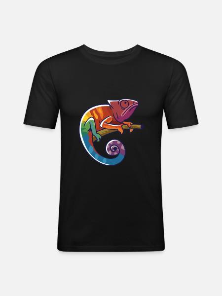 Chamäleon Farbenfroh - Männer Slim Fit T-Shirt - Schwarz