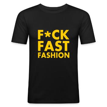 Fuck fast fashion - T-shirt près du corps Homme - noir - Devant - Nik (191cm)